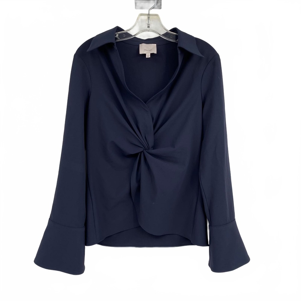 Cinq à Sept Sage McKenna Twist Top | Women’s L Blue Knit Blouse